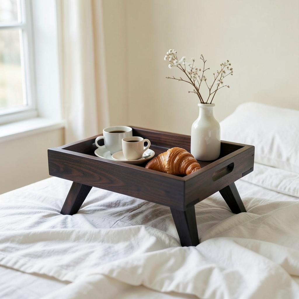 Sunday Breakfast Stand — Black walnut · Folding legs