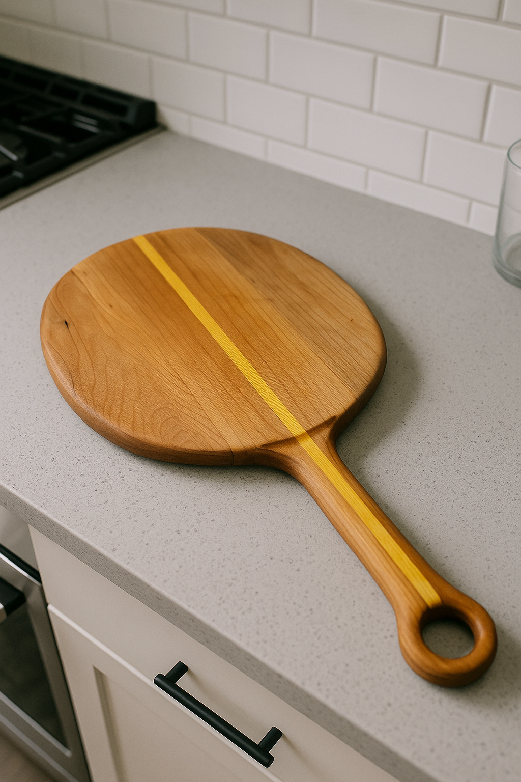 Pizza Serving Board — Black walnut · Yellow heart · Beeswax board conditioner
