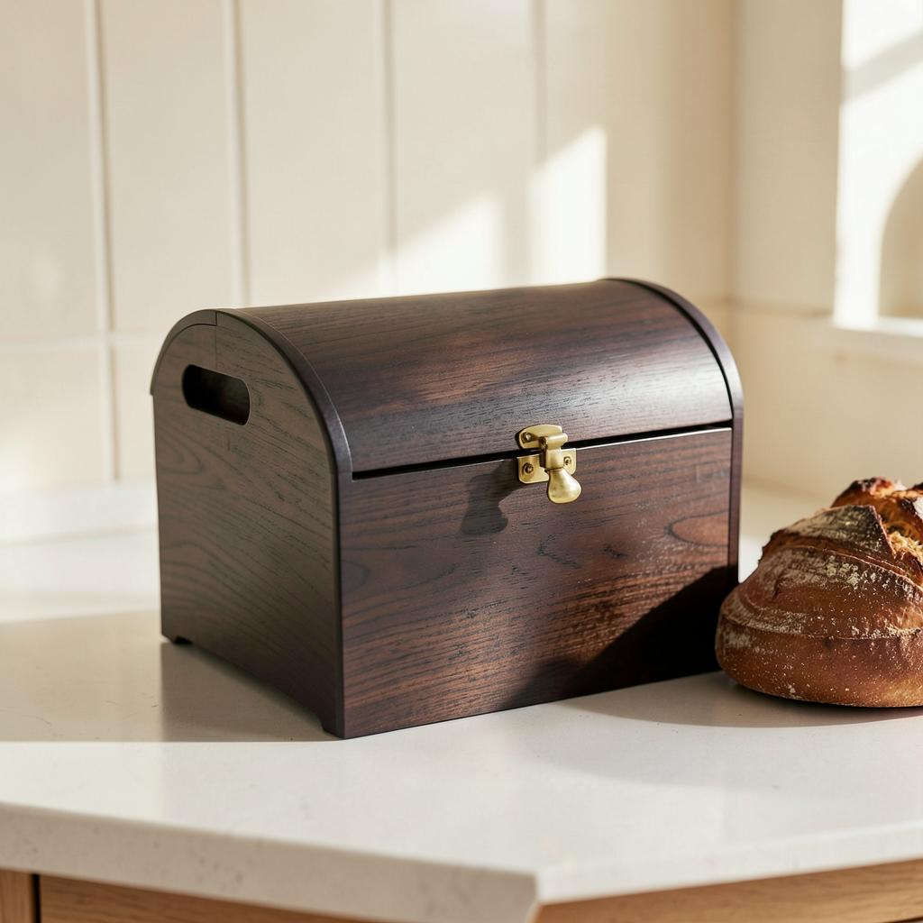 Counter Bread Box — Black walnut · Solid brass latch