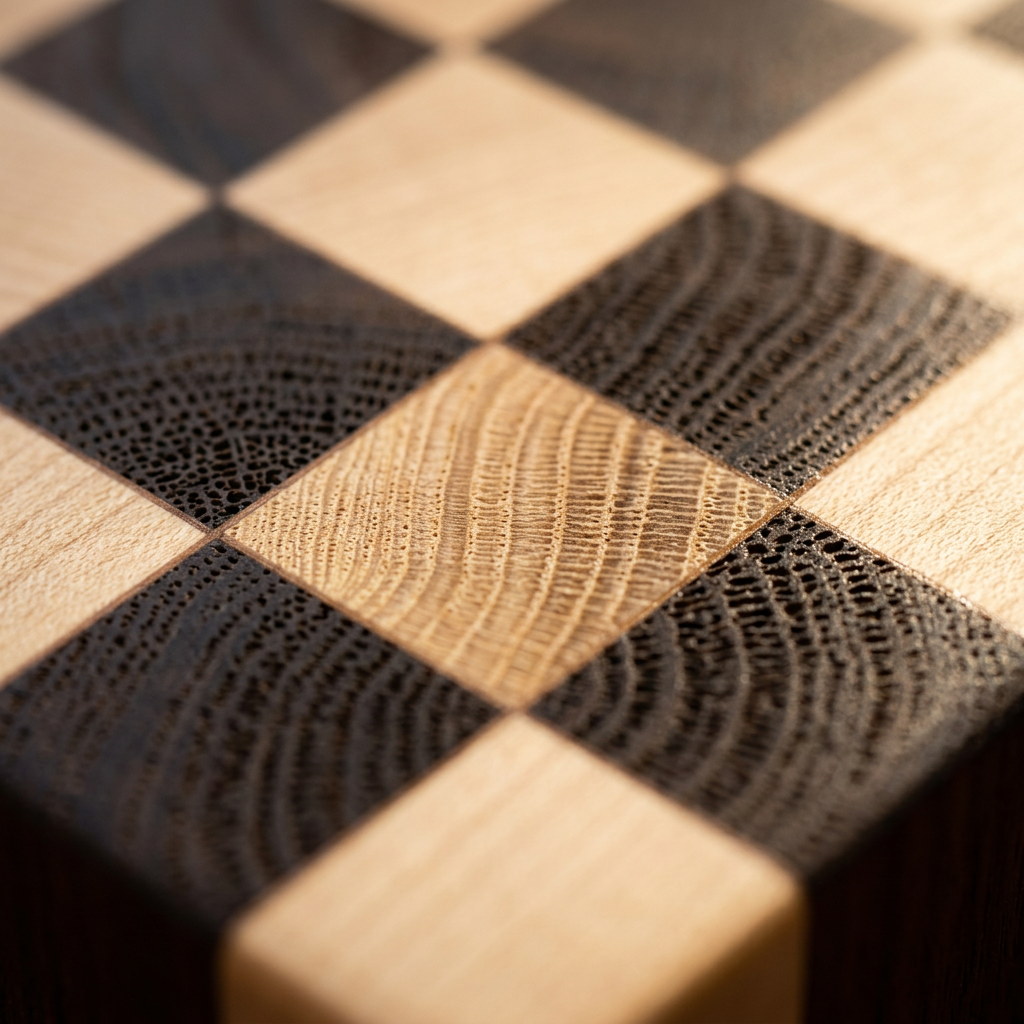 Checkerboard Cutting Board close-up of walnut and maple end grain with oil and beeswax finish