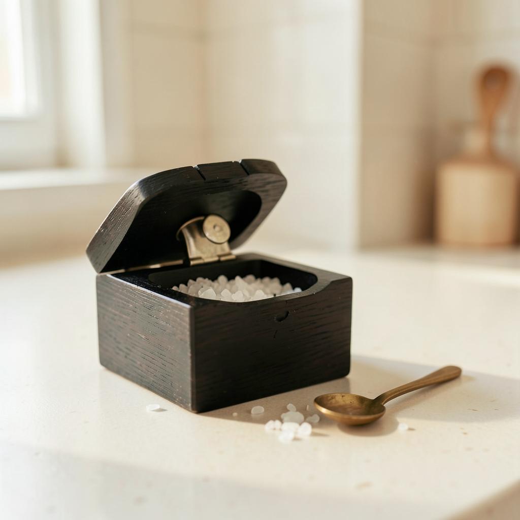 Pinch Salt Box — Black walnut · Brass hinge