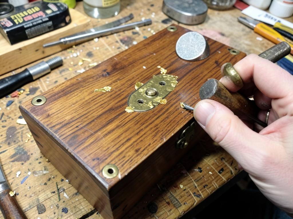 Inlay & hardware — step 17 of building the Counter Bread Box