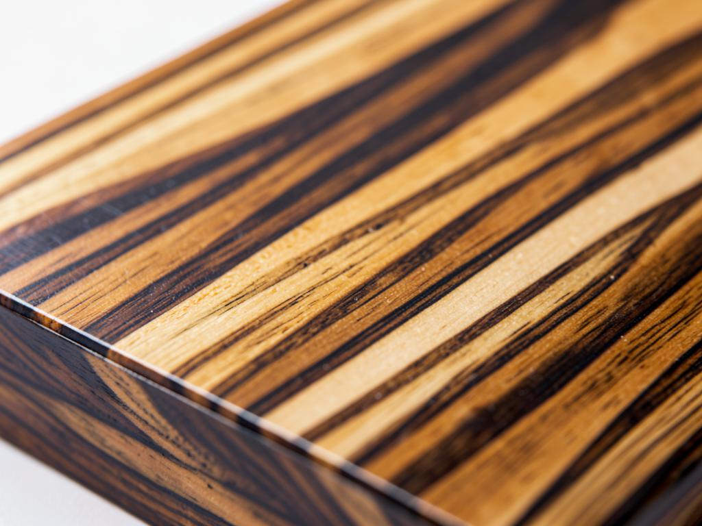 Close-up of Zebrawood hardwood grain